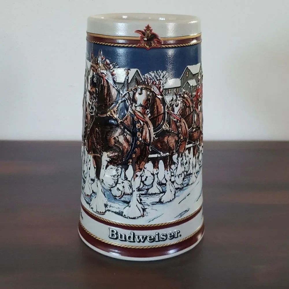 Vtg 1989 Anheuser-Busch Collector Series Christmas Stein Budweiser Clydesdales